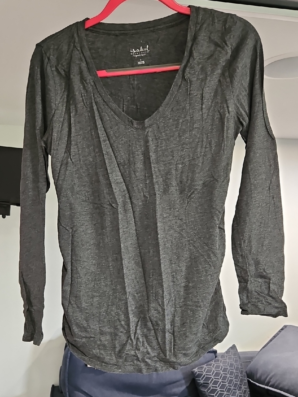 Isabel Maternity by Ingrid & Isabel Charcoal Gray V-Neck Long Sleeve Top